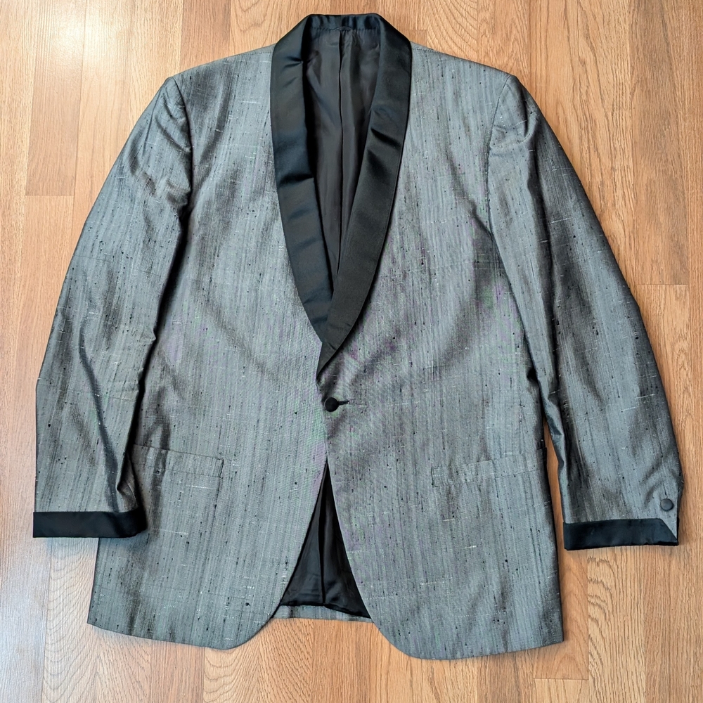 60's Vintage 1960s Blazer Jacket Men's Black Gray Satin Lapels lowensons L 40